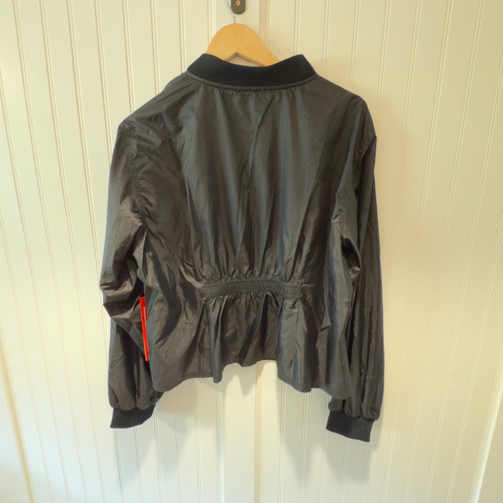 NWT Good American Women's Windbreaker Black Moto Cinched Waist Size 5 - Picture 2 of 4